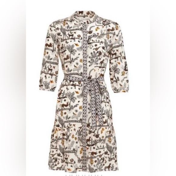 Saloni Tyra jungle print silk shirt dress US size 0 - Picture 3 of 11